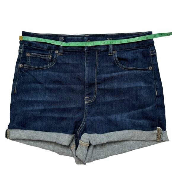 AMERICAN EAGLE Curvy Hi-Rise Shortie Cuffed Short Size 12 Denim Cutoff Dark Wash - Picture 5 of 7
